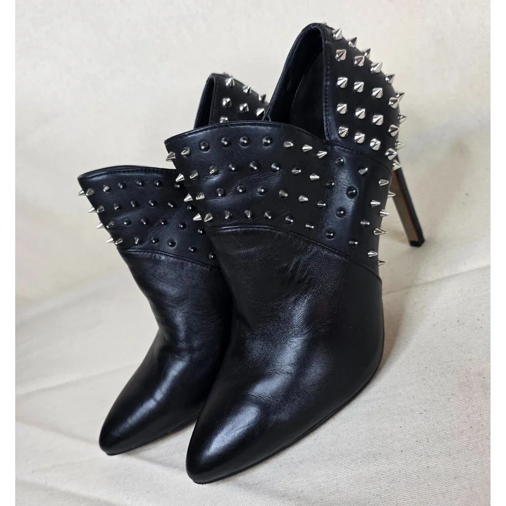 Sam Edelman Wally Studded Leather Ankle Booties Black Pointed Toe Heels 7.5